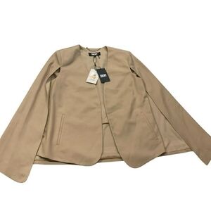 ​DKNY NWT Split‎ Sleeve Cape Blazer Tan Small Quiet Luxury Minimalist Office